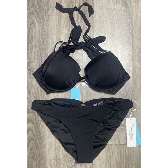 Beach Bunny Other - Beach Bunny Kennedy Push Up Bikini Top & Kate Full Bottoms Size 3X NWT Black Rib